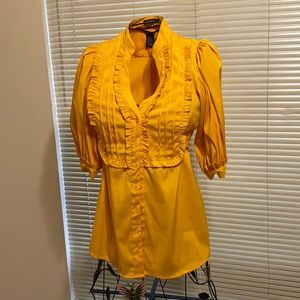 Mustard yellow blouse w/ elbow length puff sleeves